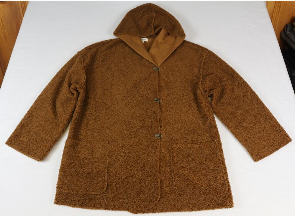 Max Studio Brown Teddy Sherpa Hooded Coat Jacket Toggle Closure Size S Cozy